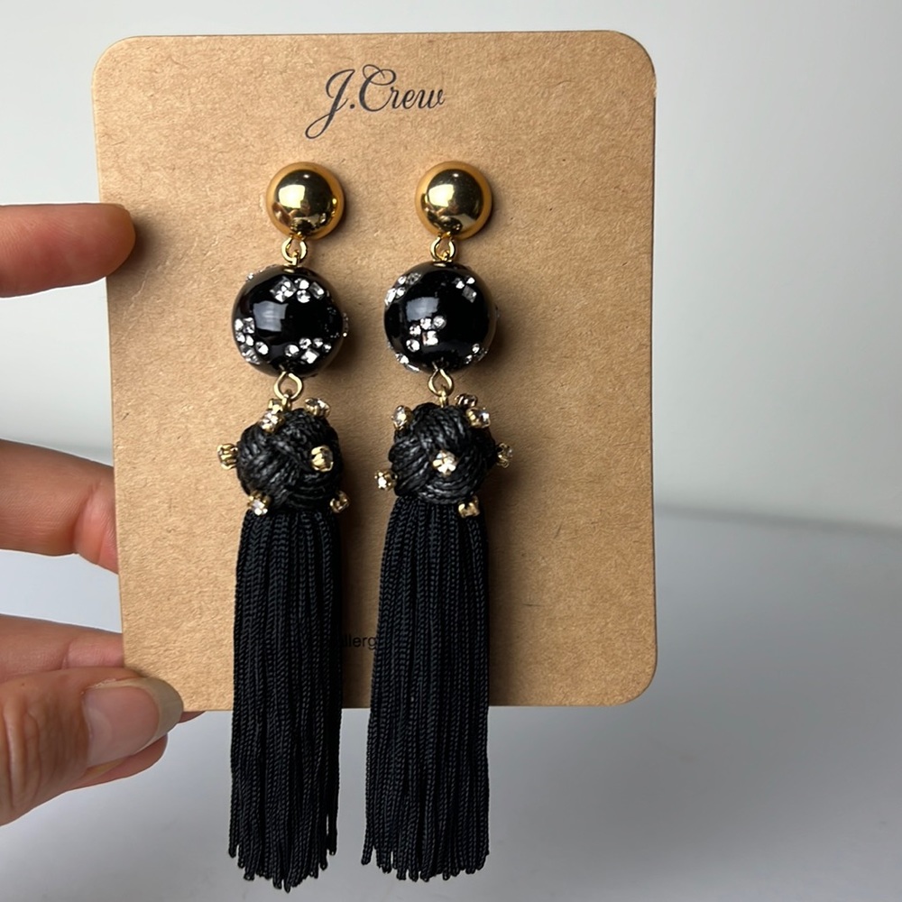 NWT J Crew Black tassel statement earrings